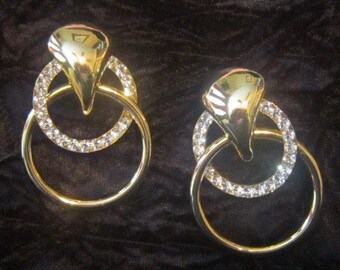 Vintage Gold and Crystal Pierced Earrings