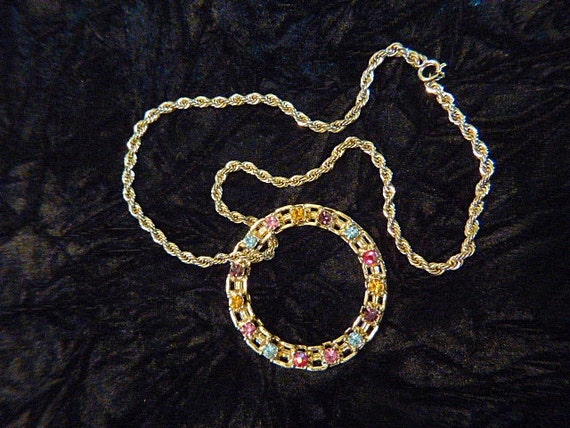 Vintage Gold and Rhinestone Rope Chain and Rhines… - image 2
