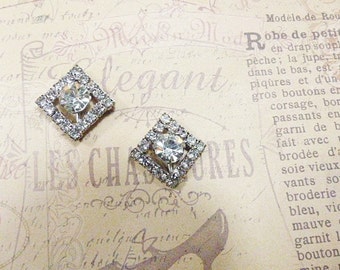 Vintage Rhinestone and Silver Screwback Earrings - V-EAR-652 - Rhinestone Earrings - Rhinestone Screw Back Earrings - Silver Earrings