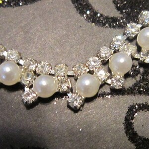 BRIDAL JEWELRY - Vintage Pearl and Rhinestone Necklace and Earring Set - N-228 - Demi Parure - Bride Jewelry - Wedding Day