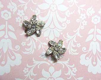 Vintage WEISS Strass Ohrclips - V-EAR-614 - Brautschmuck - WEISS Strass Ohrringe - Signierte Weiss Ohrringe