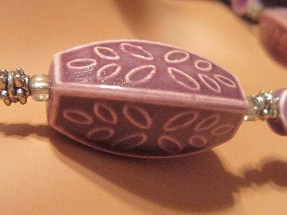 Vintage Mauve Handmade Ceramic Bead Necklace and … - image 4