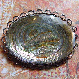 Vintage Abalone Shell Brooch in Silver Setting - BR-508