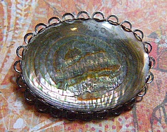 Vintage Abalone Shell Brooch in Silver Setting - BR-508