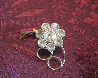 Vintage Gold and Rhinestone Floral Brooch