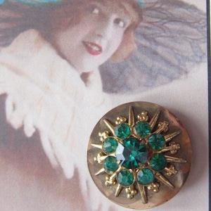 Alte ART-DECO-Brosche mit smaragdgrünen Strass - BR-439 - grün Strass Brosche - Strass Brosche - Strass Pin - grüne Pin