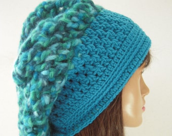 Aqua Turquoise Slouchy DReAdLoCk Hat in Crochet by FreCkLes GarDeN |Dread cover|Marley|Hippie|Tam|Rasta|Snood|Jamaica|Hair Sock|Drawstring