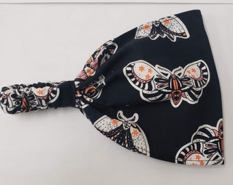 Black Coral Luna Moth Flannel Wide Headband by FreCkLes GarDeN|empath bandana|Hippy headband| Sweatband|Kitchen hair cover| Witch| Veiling