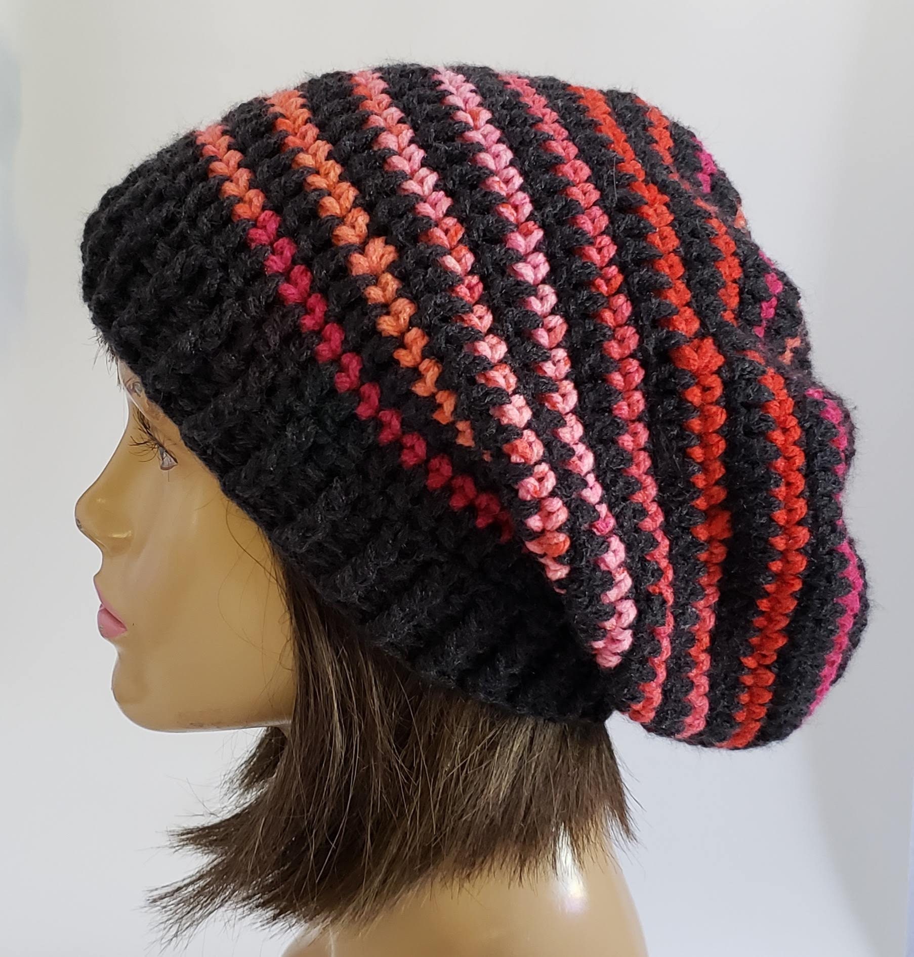 Charcoal Valentine SPIRAL Slouchy Hat in Crochet by Freckles 