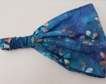 Royal Blue Flower Batik Wide Headband by FreCkLes GarDeN|empath bandana|Hippy headband|Yoga Sweatband|Kitchen hair cover| Witch| Veiling