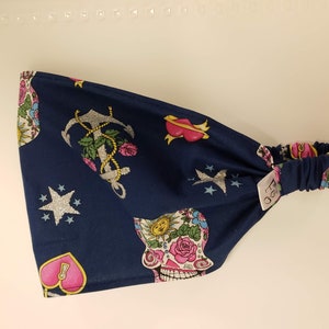 SALE *** Navy star Skull Anchor Wide Headband by FreCkLes GarDeN|Dreadlock headwrap|Yoga sweatband|Motorcycle bandana|Sailor Jerry headband