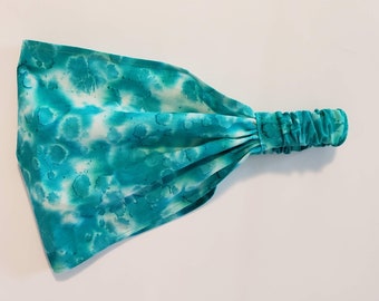 Ocean Green Big Bubble Batik Wide Headband by FreCkLes GarDeN| Motorcycle bandana| Bohemian Hippy headband| Sweatband| Kitchen hair scarf