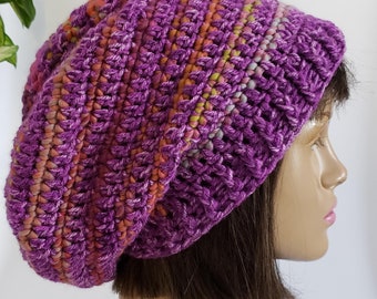 Cheshire Plum SPIRAL Slouchy Hat in Crochet by FreCkLes GarDeN |Bohemian Tam|Oversize Beanie|Dreadlock Hat|Unisex Knit Hat|Outdoor