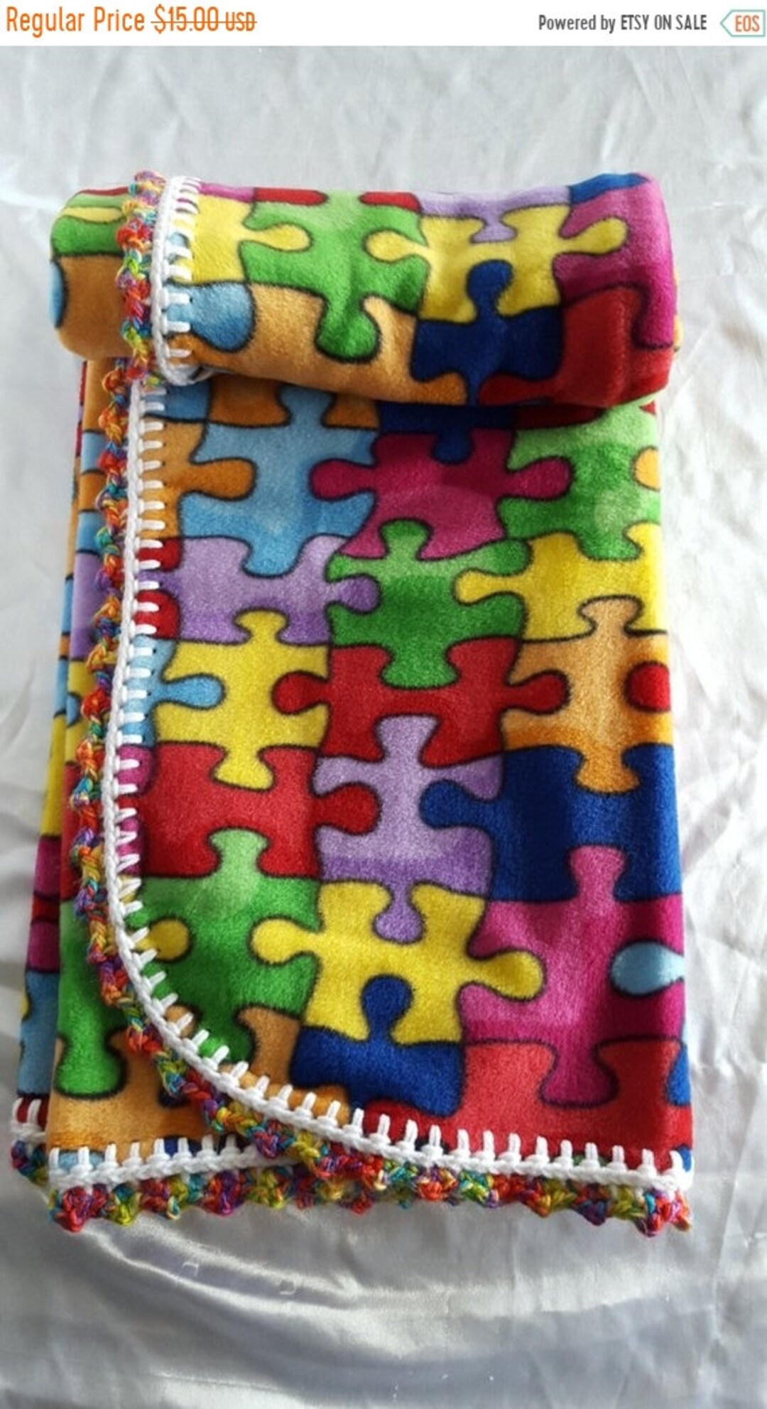 Autism Puzzle Pieces Crochet Edged Fleece Blanket by Freckles Etsy