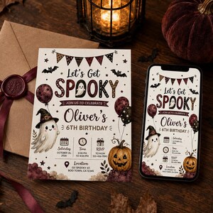 Halloween Birthday Invitation Template, Editable Canva Let's Get Spooky Ghost Invite, Printable and Mobile