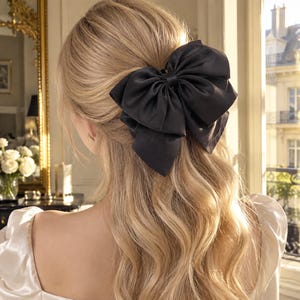 Satin Bow Claw Clip: Large French Romance Hair Accessory (9.05 in)