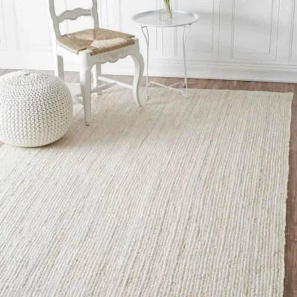 Handwoven Off White Jute Runner Rug – Eco-Friendly Bohemian Scandinavian Style Area Carpet