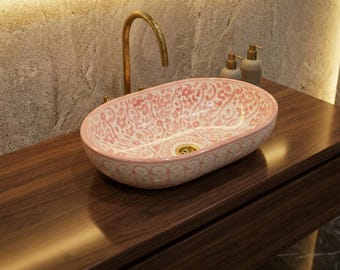 Elegantes ovales Keramikwaschbecken | Handgefertigtes minimalistisches Aufsatzwaschbecken | Rundes ovales Aufsatzwaschbecken, inspiriert vom Spa-Stil