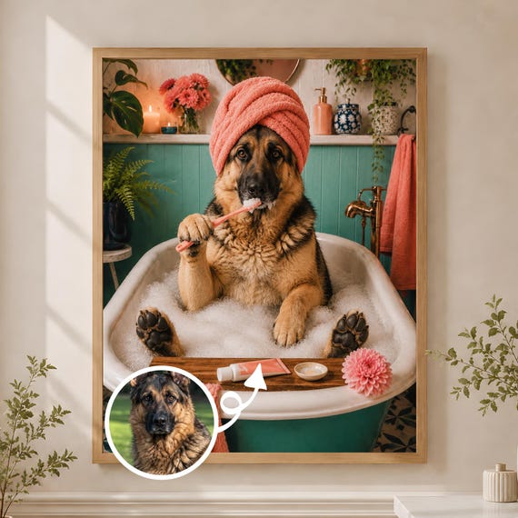 Custom Dog Bathroom Portrait from Photo, Funny Pet Wall Art Gift