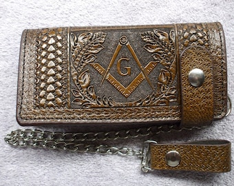 Brown freemason chain wallet. masonic long wallet. ships same day as ordered