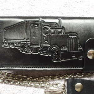 Black Semi Truck long chain wallet. (517)  Black Truckers wallet.