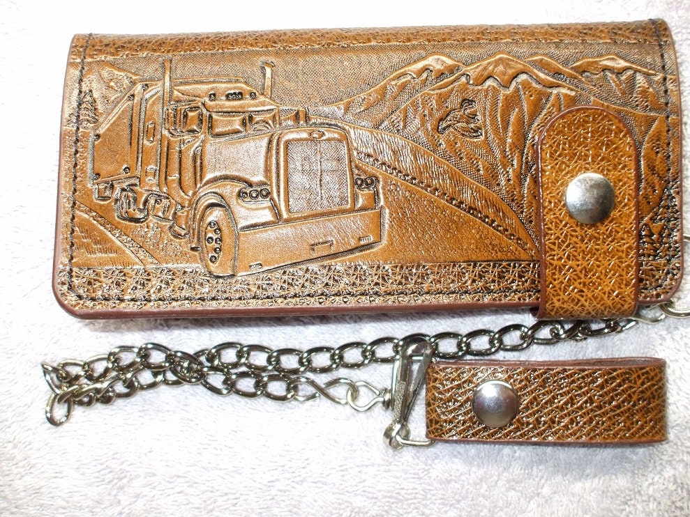 truckers long Wallet with a chain brown or black semi wallet. Etsy
