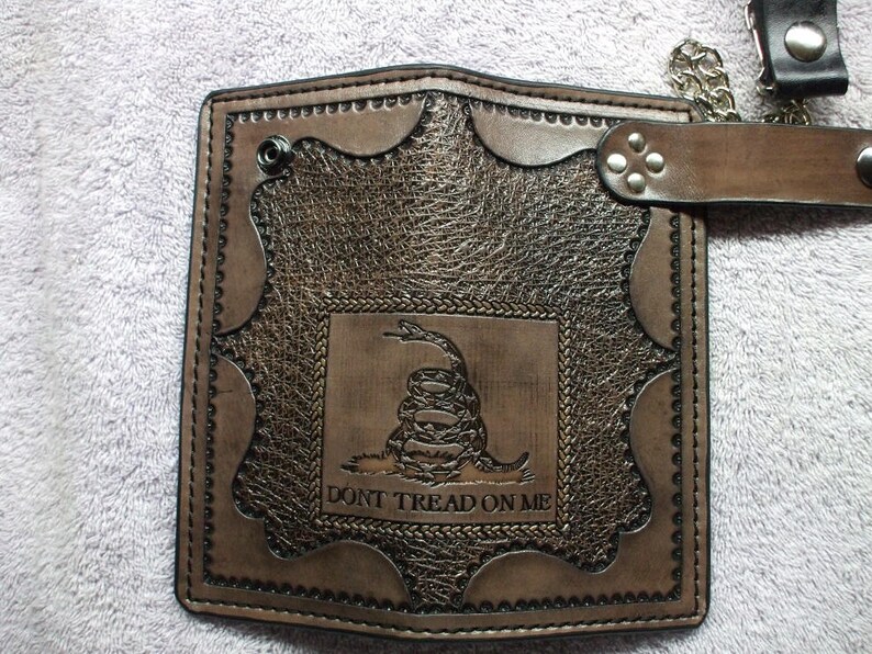 made to order in black or brown Brown Dont tread on me chain wallet