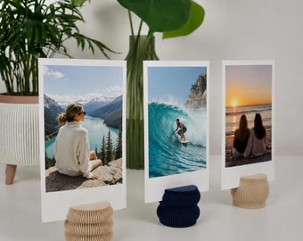 Set of 3 Modern Ribbed Photo Holder | Minimalist Desk Stand | Polaroid Picture Display | Scandinavian Decor