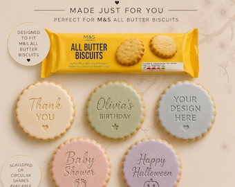 Personalised Cookie Stamp | Custom Fondant Embosser | Cookie Cutter | Scalloped Biscuit Stamp | Fits M&S All Butter Biscuits | Fast Delivery
