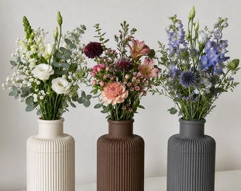 Ribbed Vase | Removable Lid | Decorative Flower Vase | Minimalist Home Decor | Japandi Design
