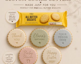 Personalised Cookie Stamp | Custom Fondant Embosser | Cookie Cutter | Scalloped Biscuit Stamp | Fits M&S All Butter Biscuits | Fast Delivery