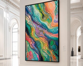 Colorful Abstract Swirl Canvas, Vibrant Fluid Art, Modern Wall Decor, Multicolor Home Decoration, Artistic Canvas Print