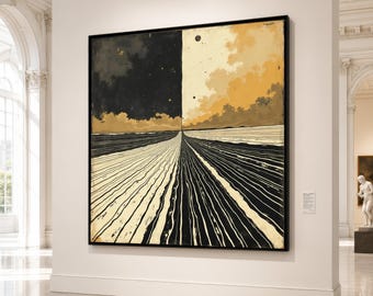 Abstract Minimalist Landscape Canvas, Dual Tone Field Art, Modern Wall Decor, Geometric Horizon Design, Home Decoration Canvas Wall Art