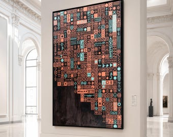 Geometric Symbols Pattern Canvas, Abstract Tribal Wall Art, Modern Graphic Design Canvas, Ethnic Motifs Home Decoration, Colorful Symbolic