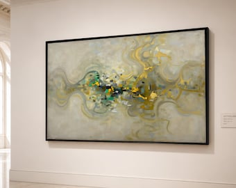 Abstract Flow Composition Canvas, Modern Gold and Green Wall Art, Contemporary Home Decor, Artistic Canvas Print, Elegant Living Room