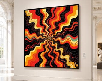 Vibrant Retro Swirl Design Canvas, Abstract Wall Art, Colorful Wave Pattern Canvas, Modern Home Decoration, Bold Art Print