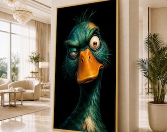 Quirky Cartoon Duck Canvas Print, Unique Wall Art for Playroom or Kids' Room, Fun Animal Illustration for Home Decor, cartoon duck art