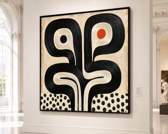 Abstract Modern Lines Canvas, Black and Cream Wall Art, Minimalist Geometric Design, Contemporary Home Decoration
