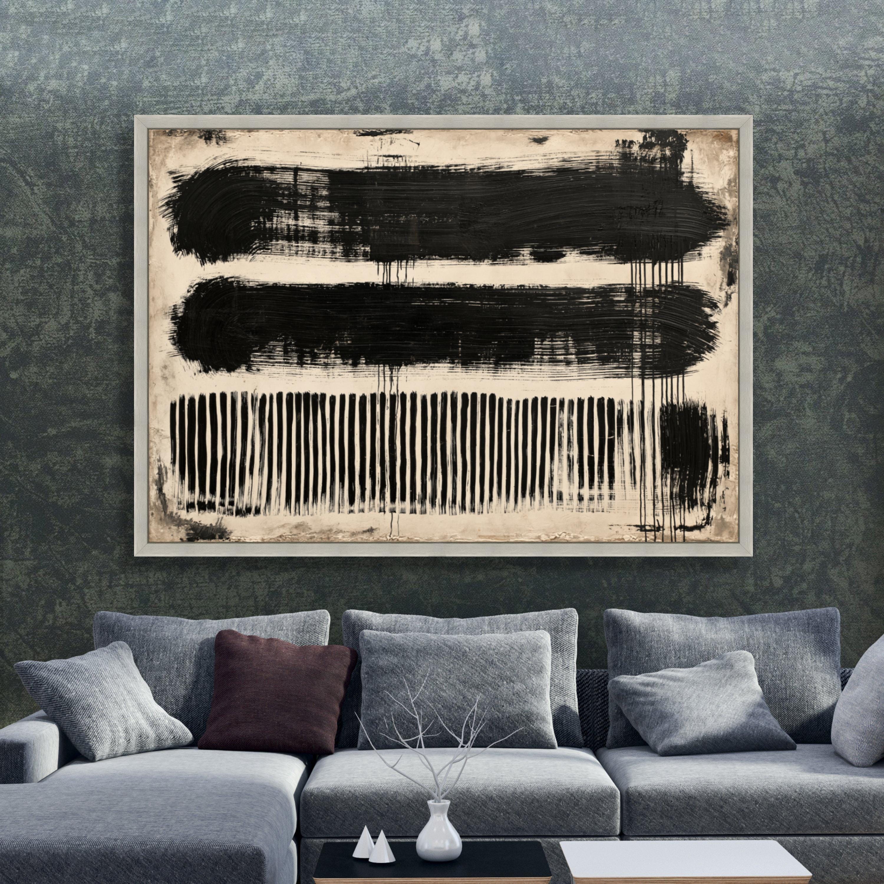 Minimalist Black and White Abstract Canvas, Modern Geometric Wall Art ...