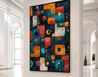 Modern Geometric Abstract Canvas, Colorful Shapes Wall Art, Contemporary Home Decor, Vibrant Pattern Canvas, Artistic Design Decoration