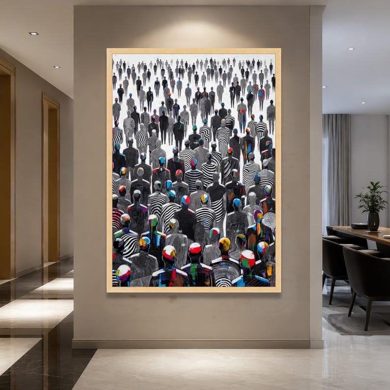 Abstract Crowd Scene Canvas Wall Art, Modern People Silhouettes ...