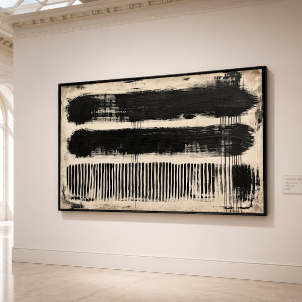Minimalist Black and White Abstract Canvas, Modern Geometric Wall Art, Contemporary Home Decor, Monochrome Canvas Painting