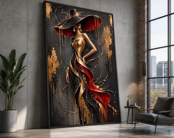 Black Gold Red Fashion Lady Wall Art Print