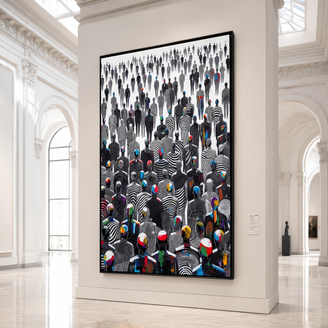 Abstract Crowd Scene Canvas Wall Art, Modern People Silhouettes ...