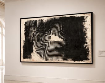 Monochrome Abstract Spiral Canvas, Black and Beige Wall Art, Modern Minimalist Canvas, Geometric Home Decoration, Contemporary Art Design