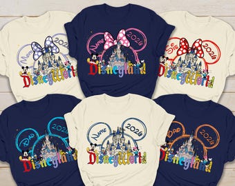 Custom Disneyland and Disneyworld Shirts, Disney Castle Matching Shirts, Family Vacation 2026, Personalized Mickey Minnie Tees