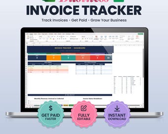 Invoice Tracker | Invoice Spreadsheet Template | Payment Tracker for Excel & Google Sheets | Billing and Invoice Management Dashboard