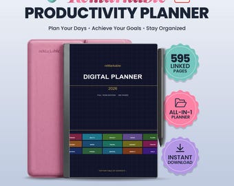 reMarkable Paper Pro Move Planner | Hyperlinked Productivity System | All-in-One Digital Planner | Agenda 2026 | reMarkable Templates PDF