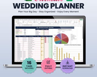 Wedding Budget Spreadsheet Google Sheets | Wedding Planner Template, Guest List Tracker, Vendor Checklist, Seating Chart, Digital Download