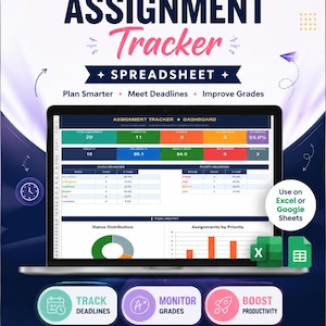 Foglio di calcolo per il monitoraggio dei compiti / Agenda per studenti (Fogli Google ed Excel) / Monitoraggio dei compiti e delle scadenze / Agenda accademica